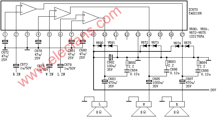 ta8218/ta8218h三通道功放电路图