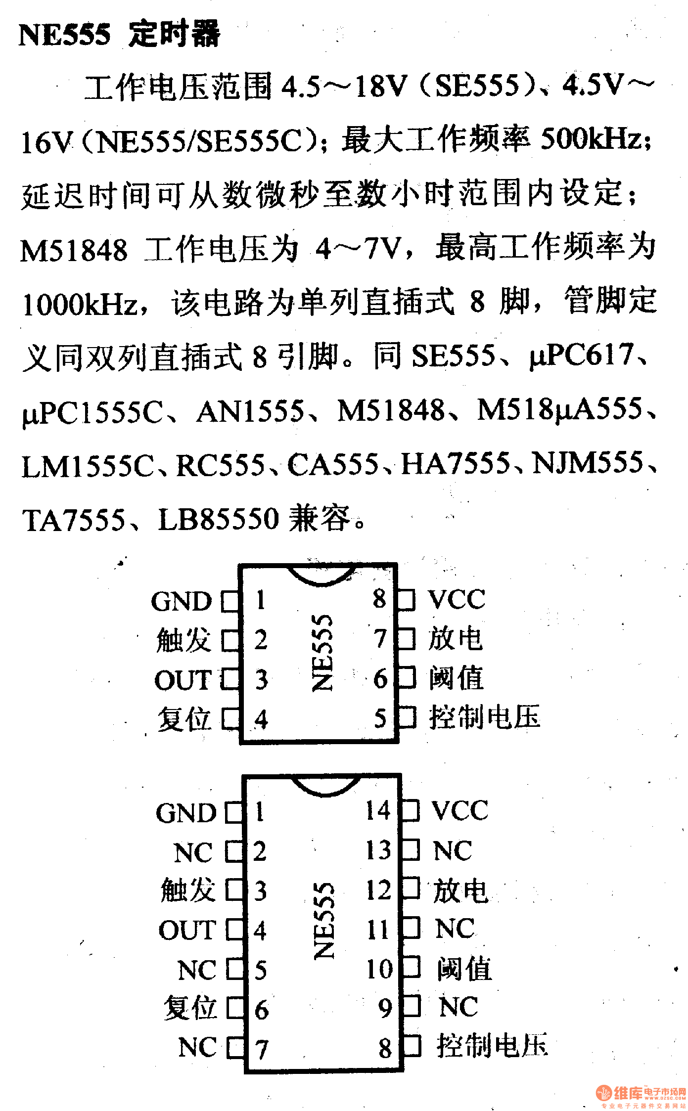 电路引脚及主要特性ne555定时器