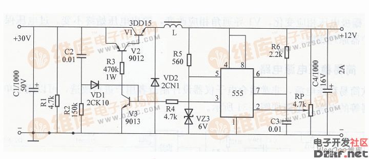 用555组成的开关型稳压电源电路图