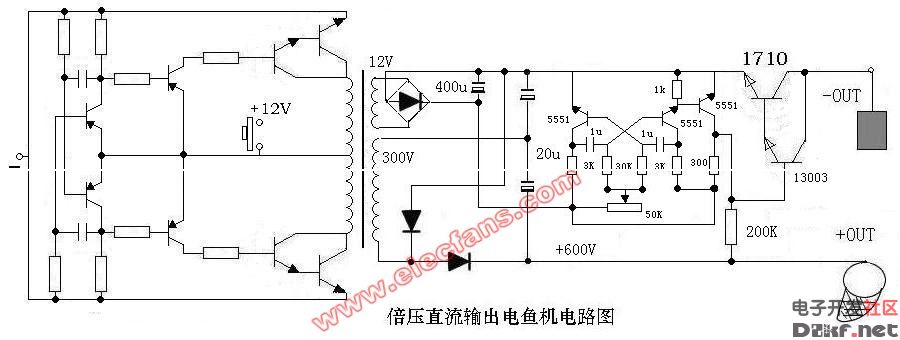 倍压直流输出电鱼机电路图