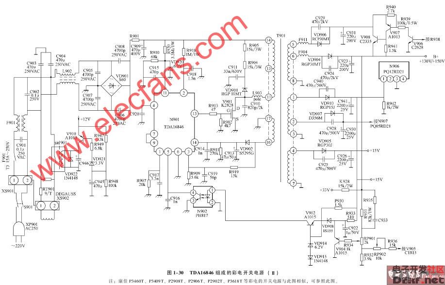 tda16846组成的彩电开关电源原理图