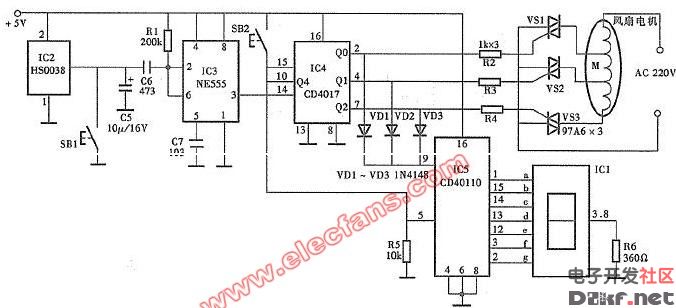 数显红外遥控电风扇电路图
