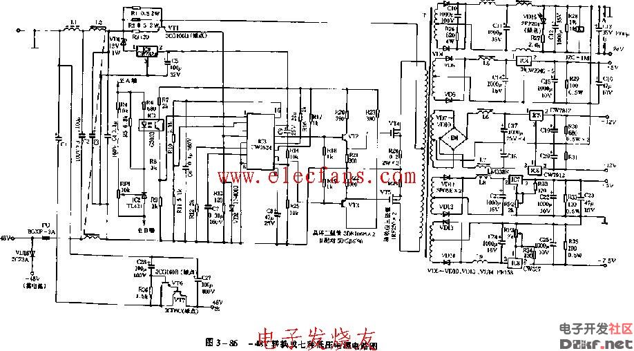 48v转换成七种低压电源电路图