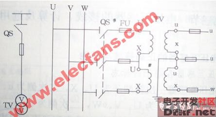 两只单相电压互感器组成的v-v形接线图