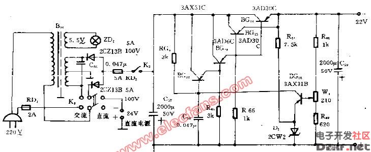 jk50-1a型50w晶体管扩音机稳压电源电路