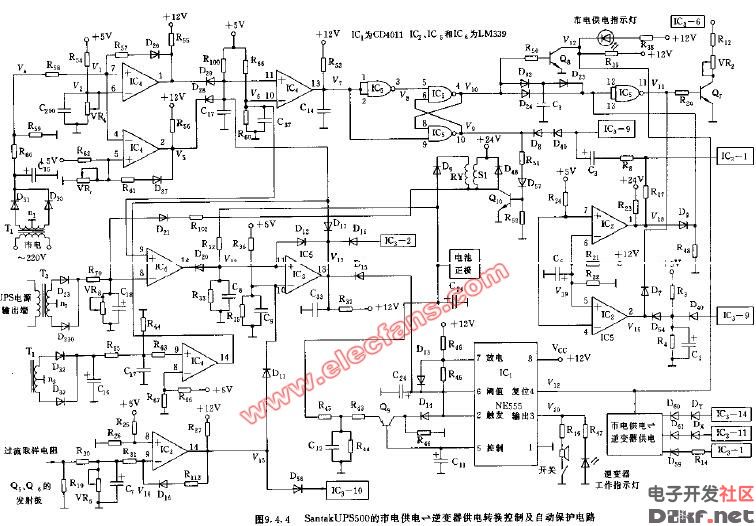 santakups500的市电供电-逆变器供电转换控制及自动保护电路