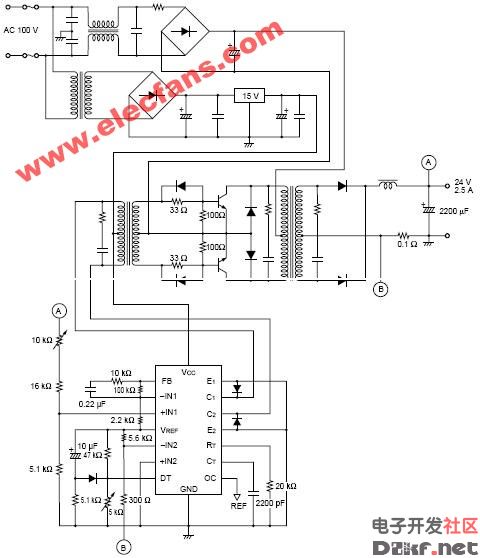 100v转24v逆变电源电路