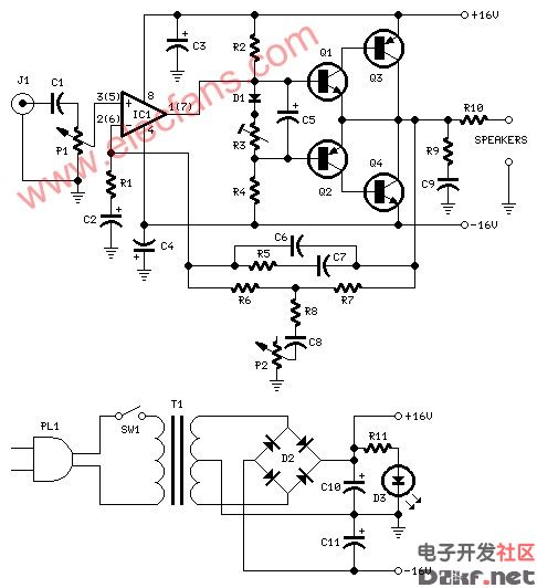 带低音炮的10w的音频放大器(10waudioamplifierwithbass-boost)