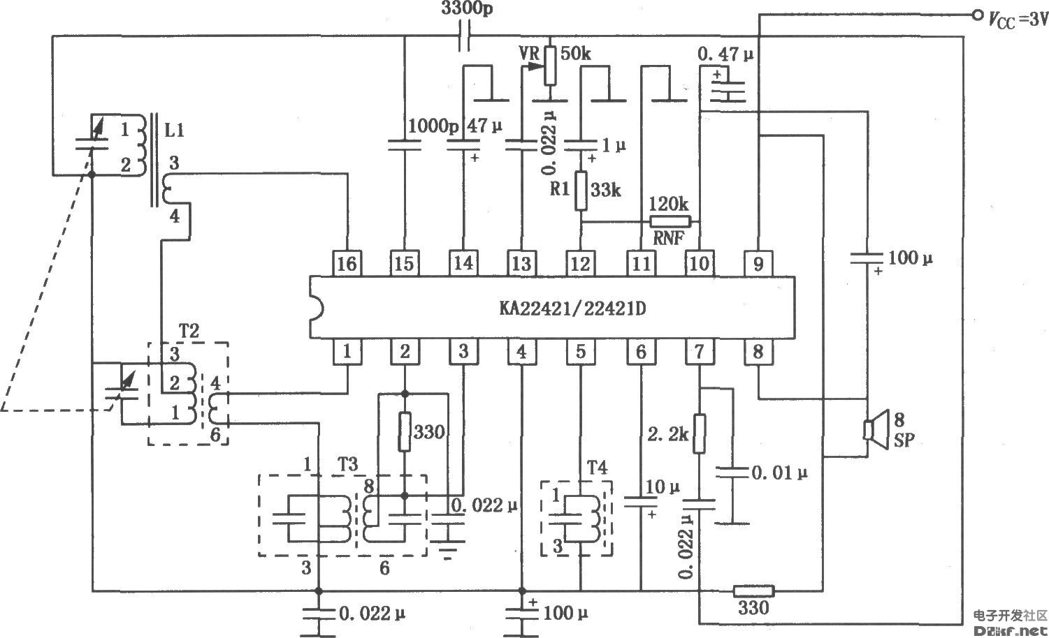 ka22421/22421dam单片收音机电路