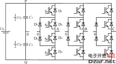 二极管钳位型三电平逆变器电路