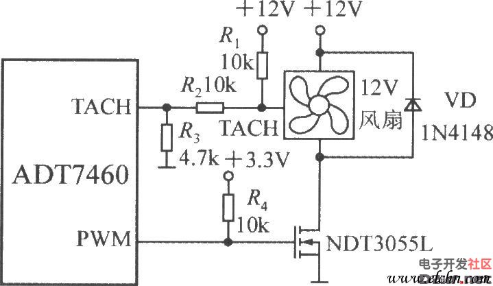 驱动一台三线风扇的电路图智能化远程热风扇控制器adt7460