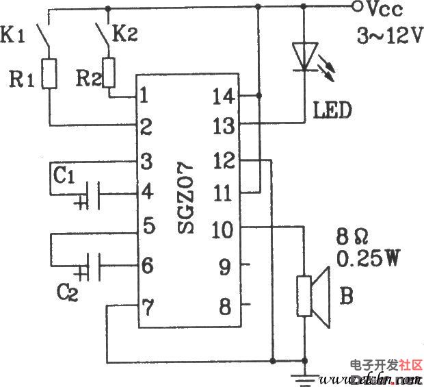 sgz07声光报警集成电路构成控制报警电路图