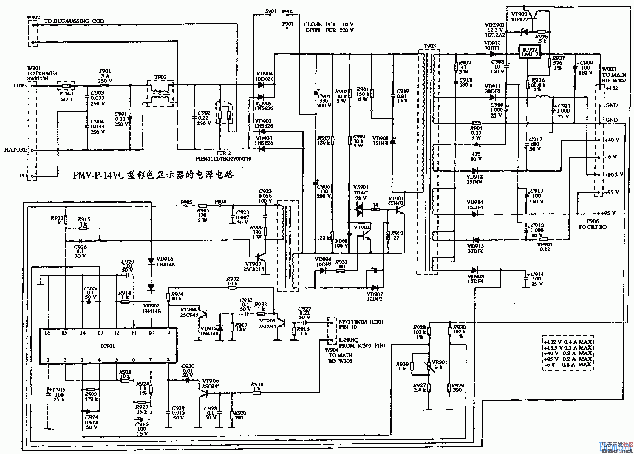 pmv-p-14vc型彩色显示器的电源电路图