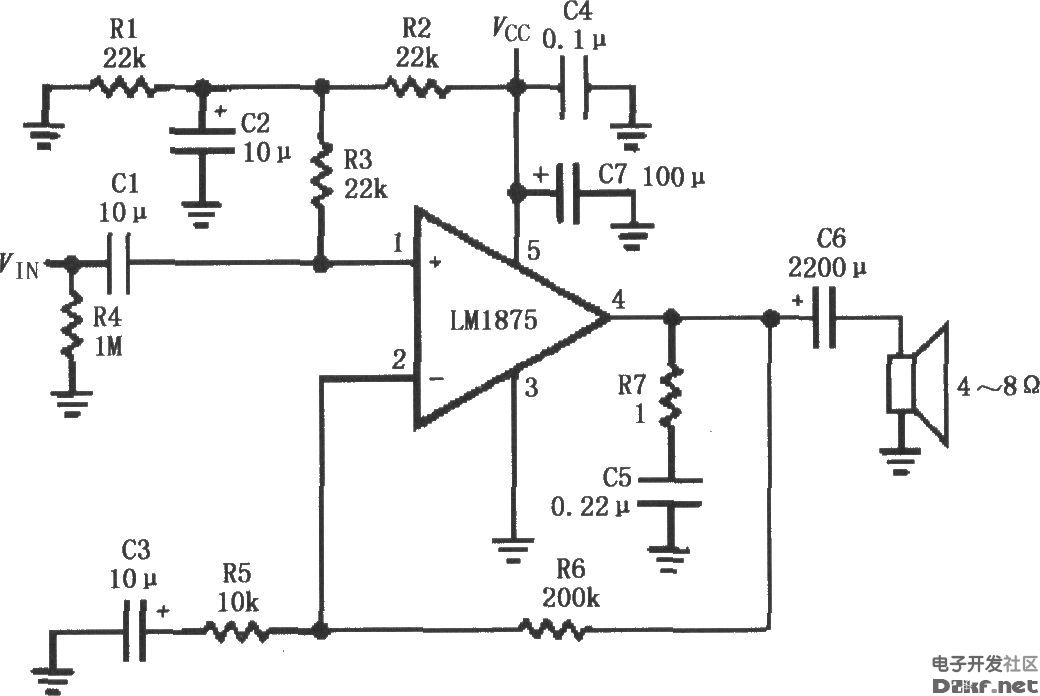 lm1875单电源供电的音频功率放大电路