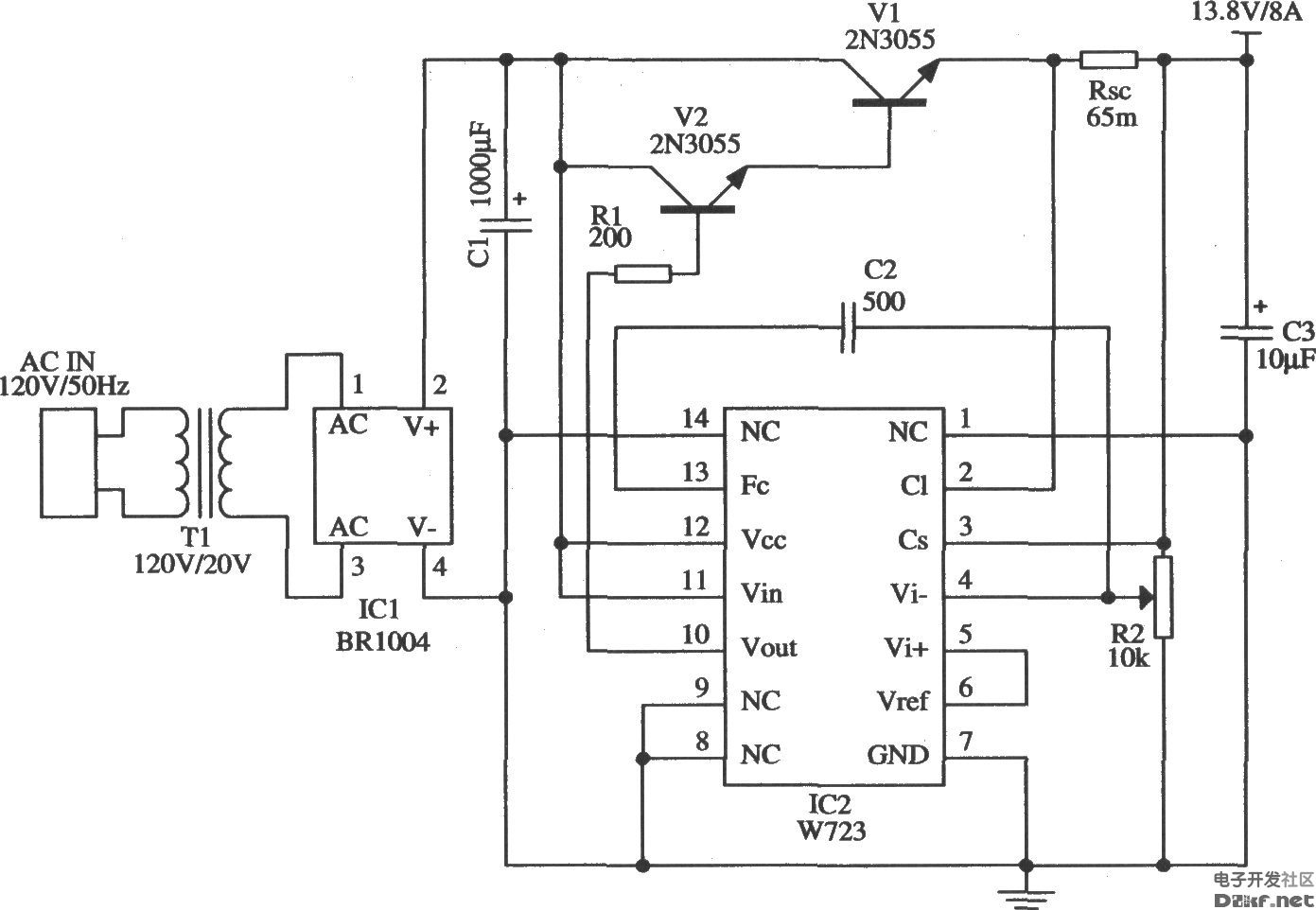 由w723构成的汽车用的8a直流稳压电源
