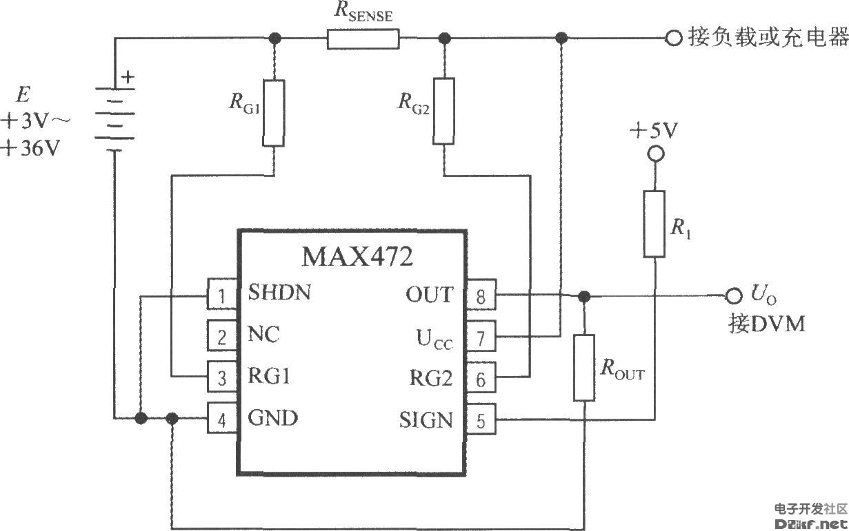 集成电流传感器MAX472的典型应用电路