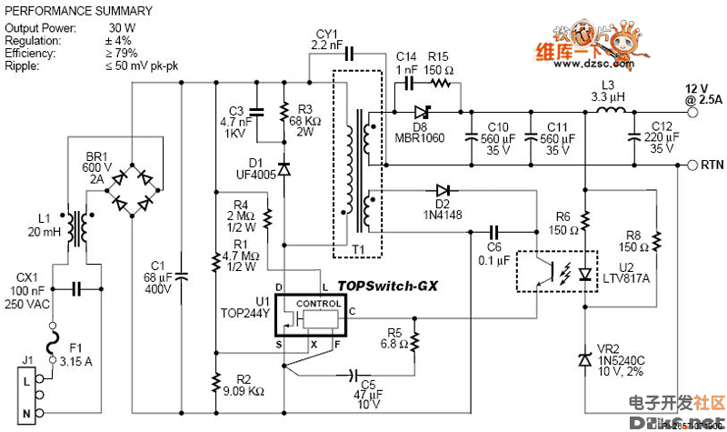 30w开关电源电路图