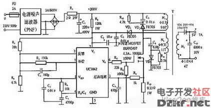uc3842uc3843隔离单端反激式开关电源电路图