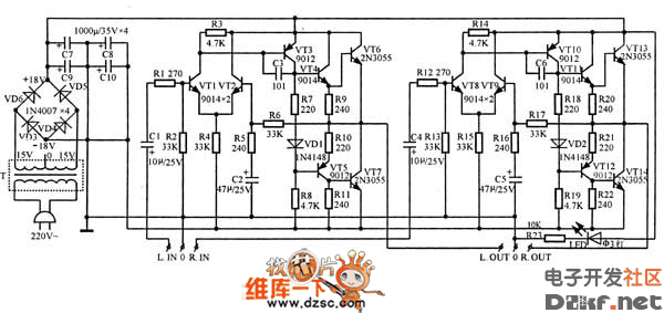 ocl立体声功放机的电路图