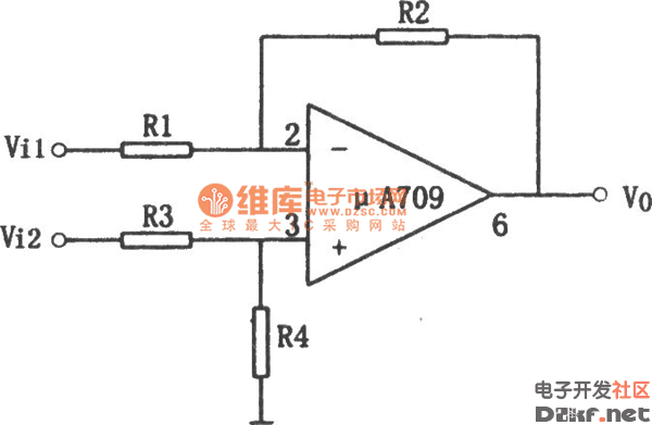 μa709构成的简单差动放大电路图