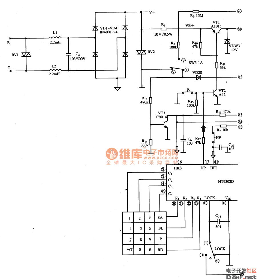 ht9302d集成电路的典型应用电路图(一)