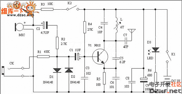 调频无线话筒的电路图