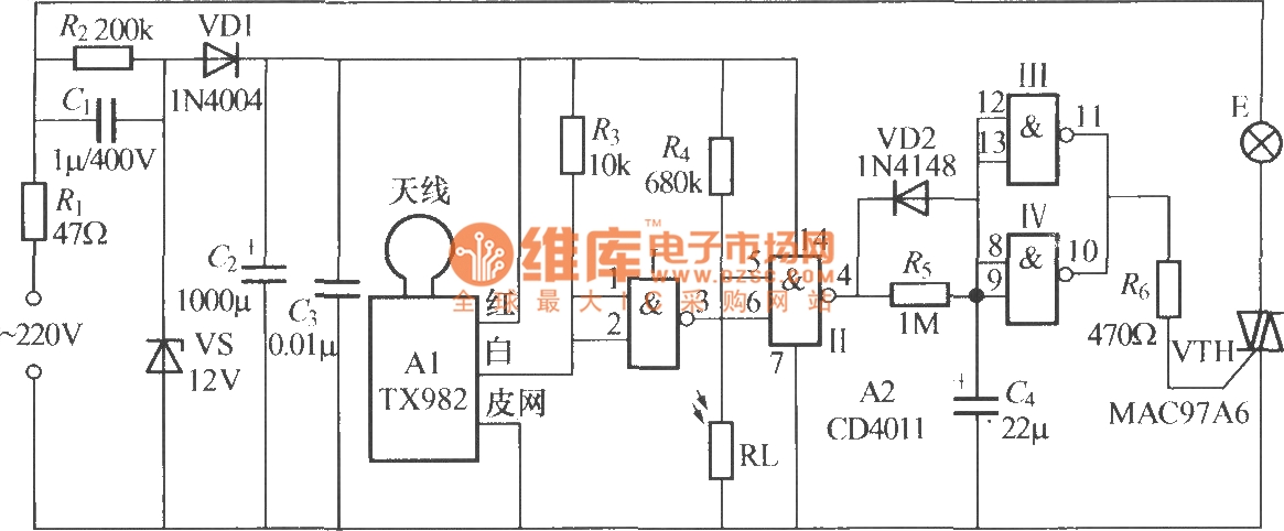 微波雷达探测自动灯电路(5)(tx982)