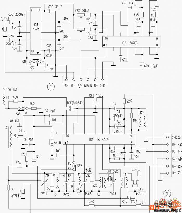 sonysrf-h2头戴式收音机电路剖析电路图