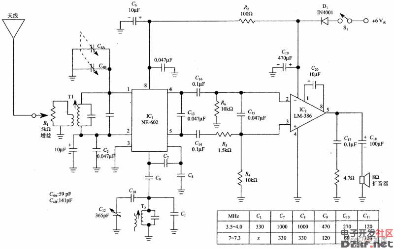 ne602直接变频接收机电路图