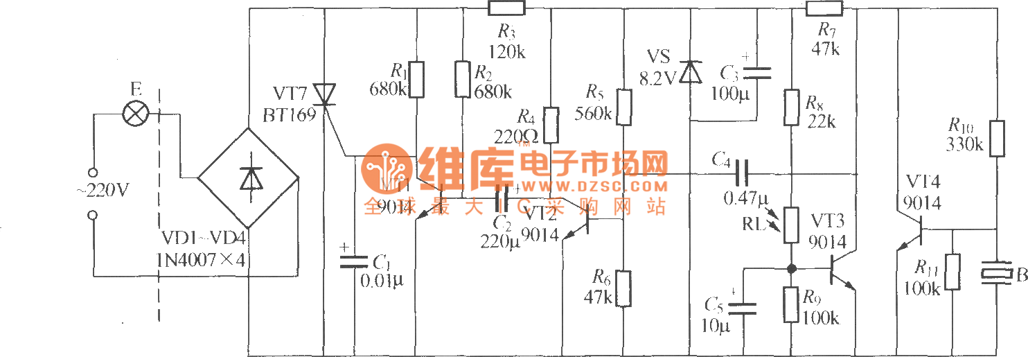 分立元件声光控楼梯延迟开关电路(8)