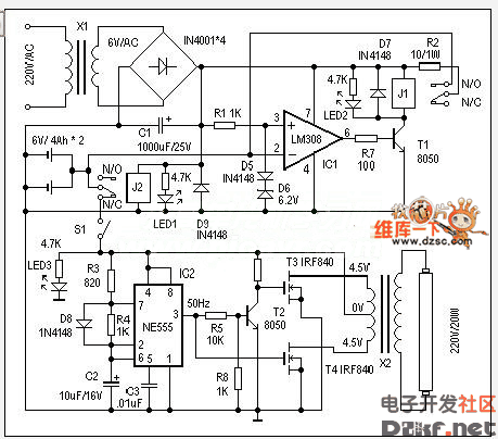 应急灯电路图与工作原理电路图