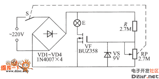 简易v-mosfet调光灯电路图