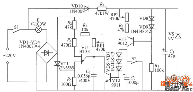 调光定时两用台灯电路图