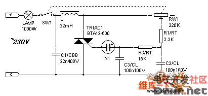 用氖灯触发的大功率双向可控硅调光器电路图