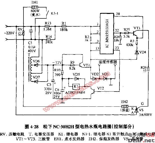 松下nc30h2h型电热水瓶电路图控制部分