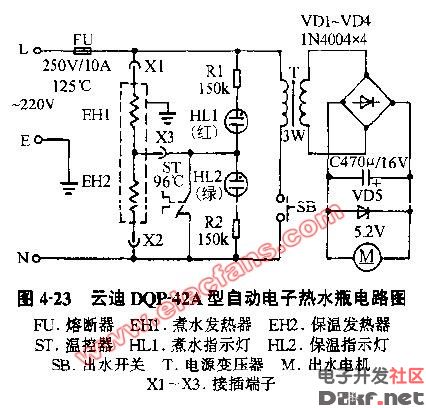 云迪dqp-42a型自动电子电热水瓶电路图