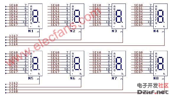 用ch452动态驱动8个共阴数码管电路