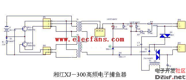 电子捕鱼器电路的工作原理:本机采用自激振荡方式,晶体管bg1-4,bg5-8