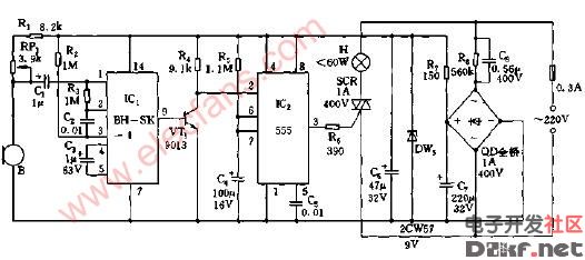声控延时照明节能灯电路图3