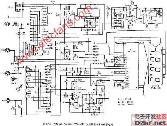 dt830a,cm3900,dt840型3,12位数字万用表的总电路图