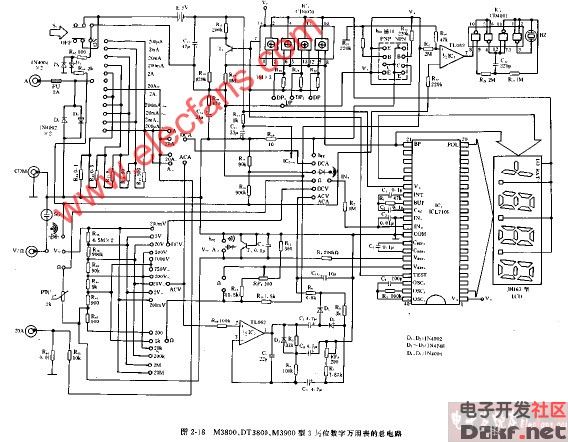 m3800,dt3900型3,12位数字万用表的总电路图