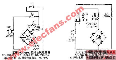 大元rce2000a型电吹风电路图