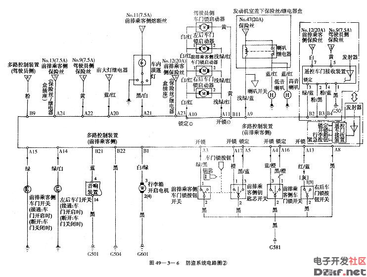 奥德赛汽车防盗系统电路图