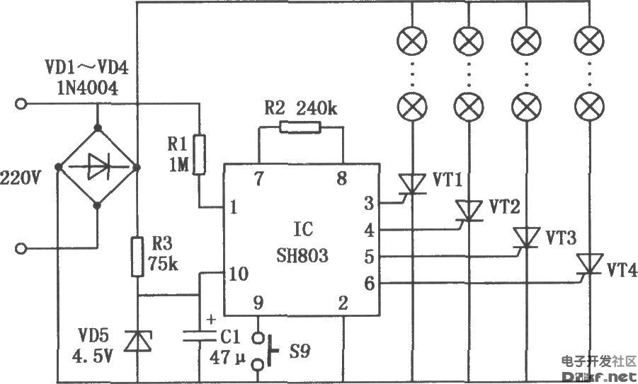 sh803构成的彩灯控制电路