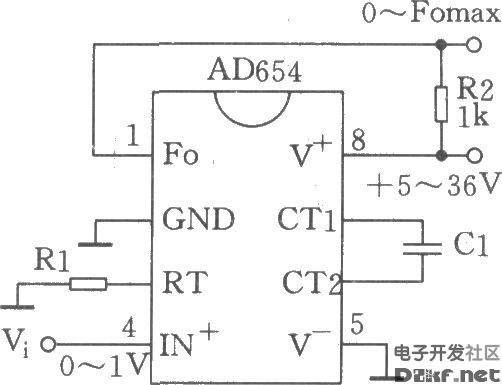 由ad654组成的压频变换电路原理图及电路图