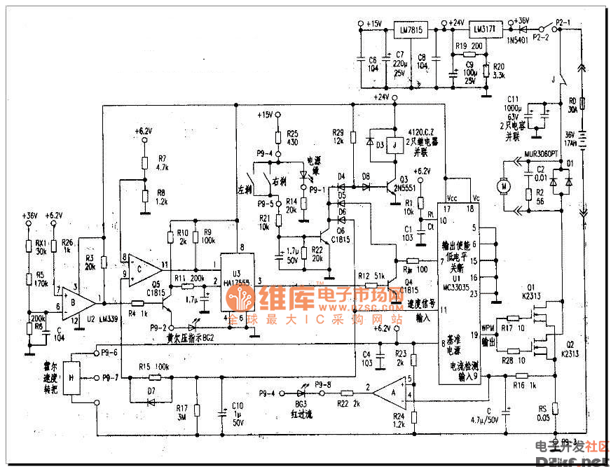 电动车中功率有刷控制器电路图