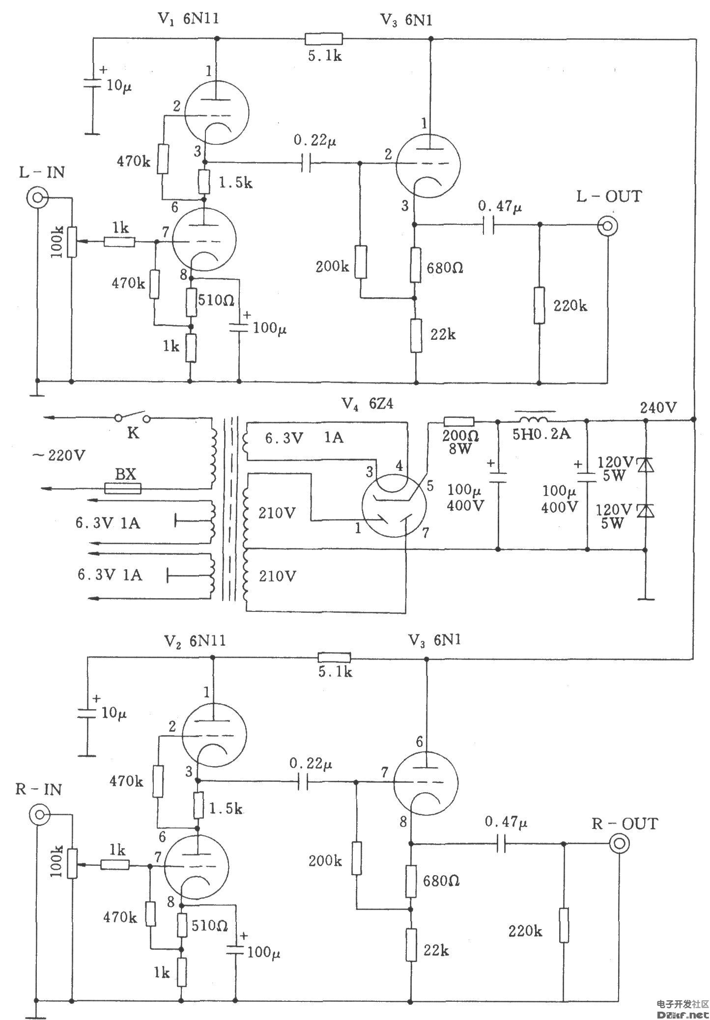 电子管功放电路图