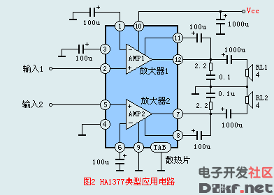 HA1377双声道典型应用电路