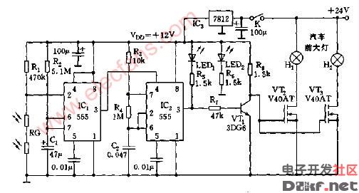 汽车前大灯自动控制器电路图2