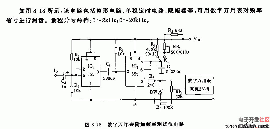 555数字万用表附加频率测试仪电路图